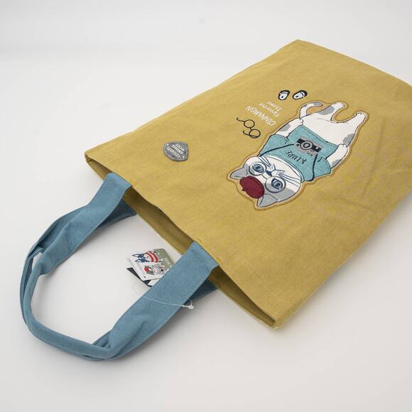 Kusuguru Japan Cat & French Bulldog Embroidered Tote Bag - Y - Picture 3 of 8